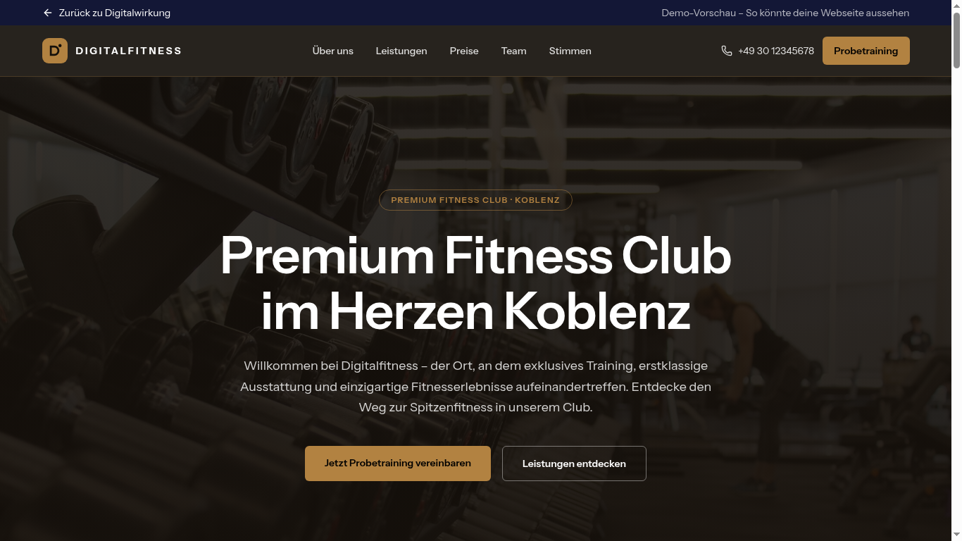 Vorschau der Demo-Webseite: Fitnessstudio