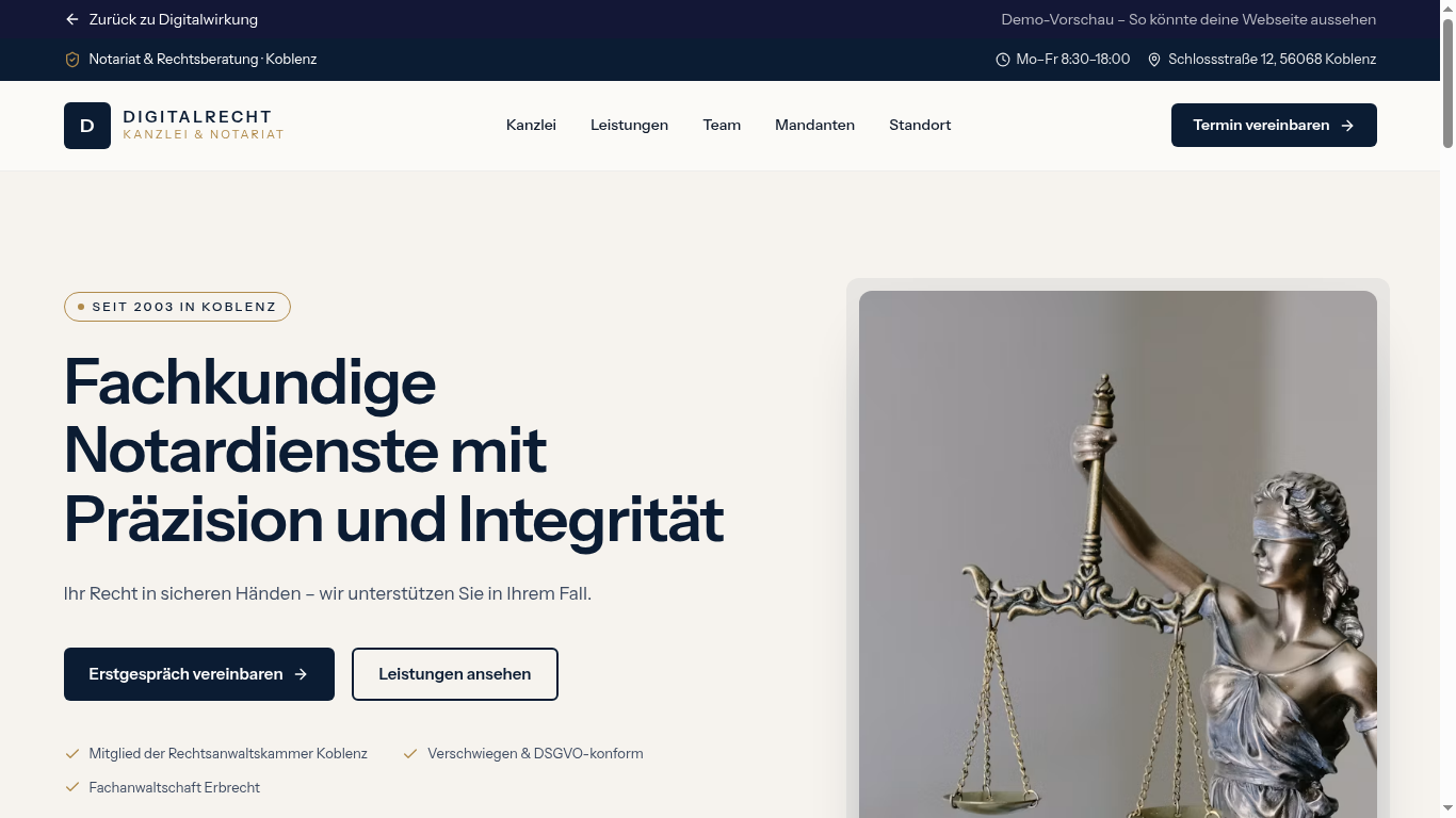 Vorschau der Demo-Webseite: Rechtsanwaltskanzlei